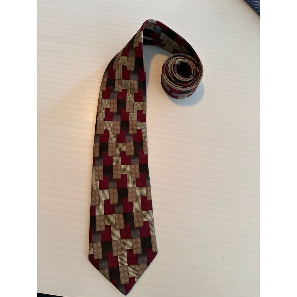 Fratelli Vintage Geometric Tile Pattern Silk Tie Handmade in Italy 63.5” L
